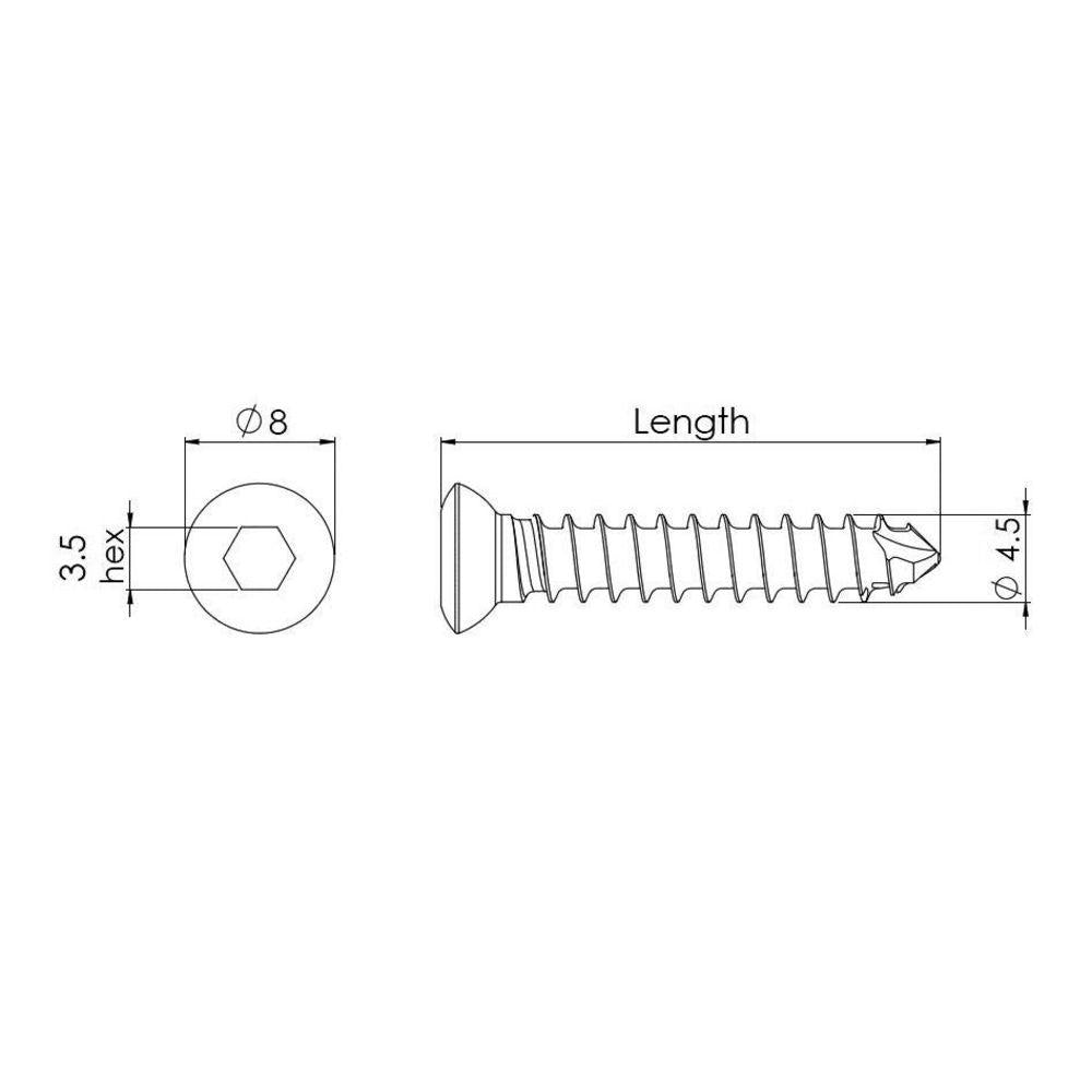4,5mm Kortikalisschraube selbstschn., Hex-Kopf, 12mm lang (CSST4512)