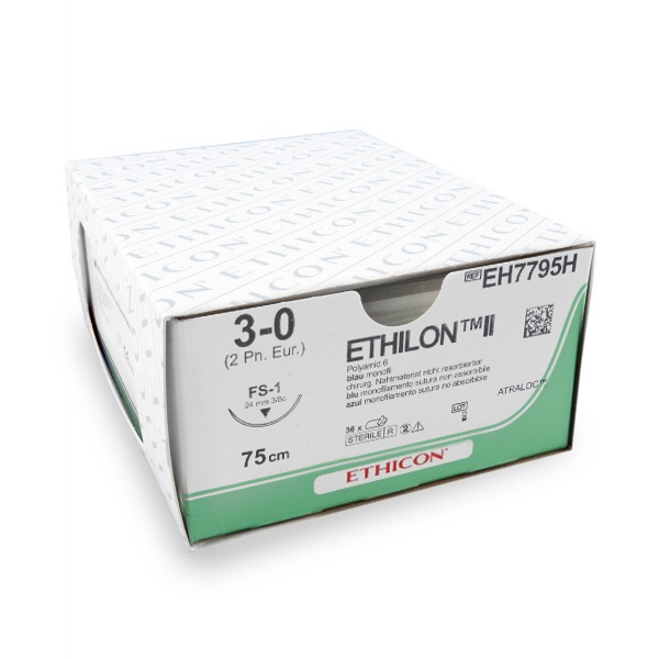 Nahtmaterial Ethilon II (USP 3-0, 75 cm, FS-1, EH7795H) 36 Stück | Ethicon