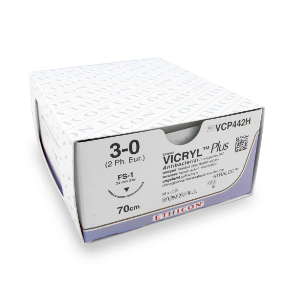 Nahtmaterial Vicryl Plus (VCP442H, 3-0, 70 cm, FS-1 Nadel) 36 Stück | Ethicon