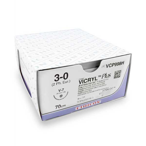 Nahtmaterial Vicryl Plus (VCP998H, USP 3-0, 70 cm, V-7 Nadel) 36 Stück | Ethicon