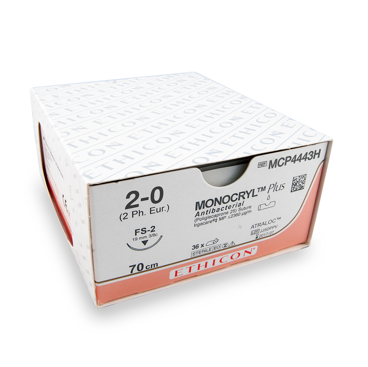 Nahtmaterial Monocryl + (MCP4443H, 2-0, 70 cm, FS-2 Nadel) 36 Stück | Ethicon