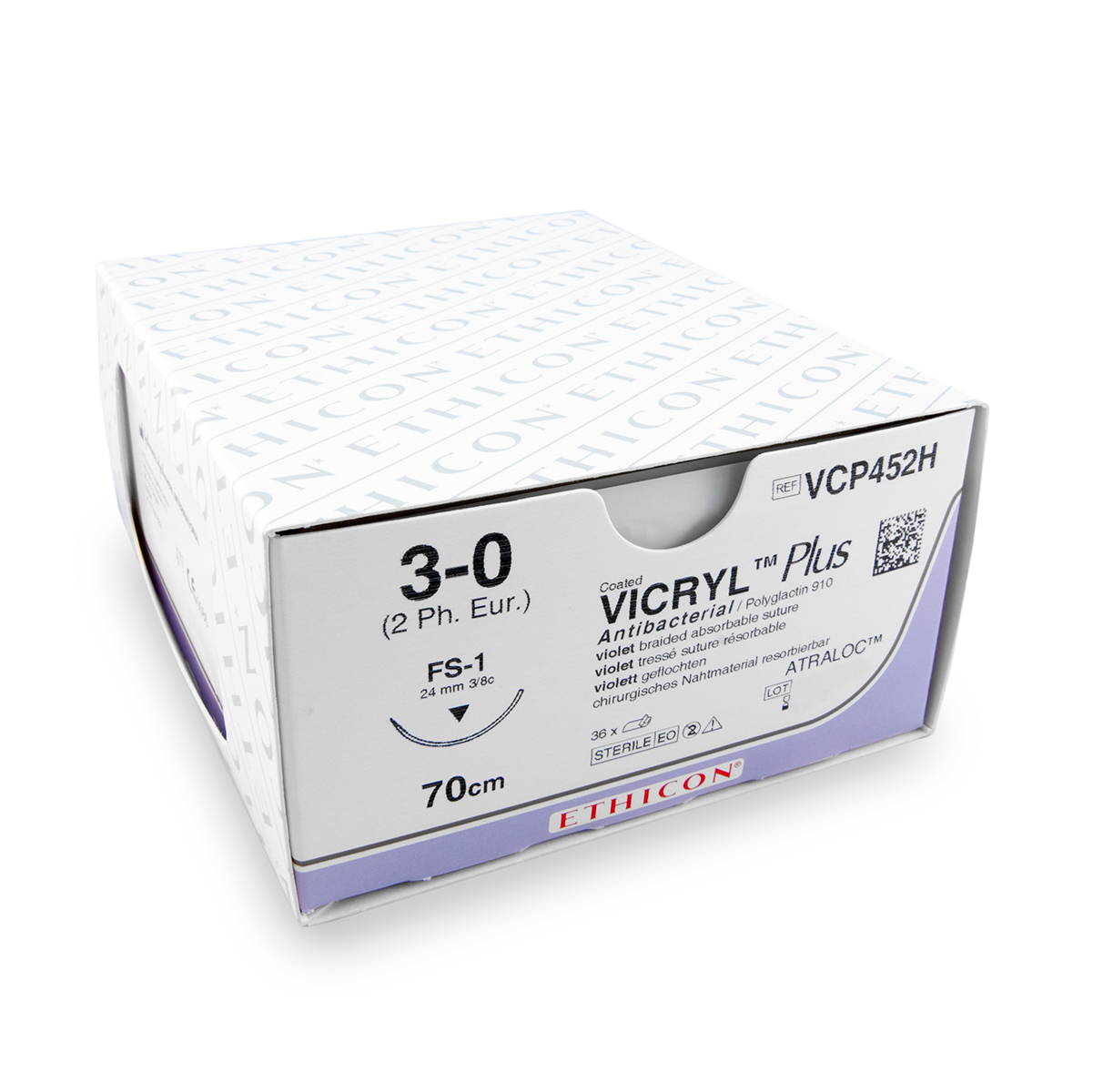 Nahtmaterial Vicryl Plus (VCP452H, 3-0, 70 cm, FS-1-Nadel) 36 Stück | Ethicon