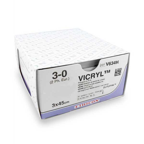 Nahtmaterial Vicryl (V634H, USP 3/0, 3 x 45 cm) 36 Stück | Ethicon