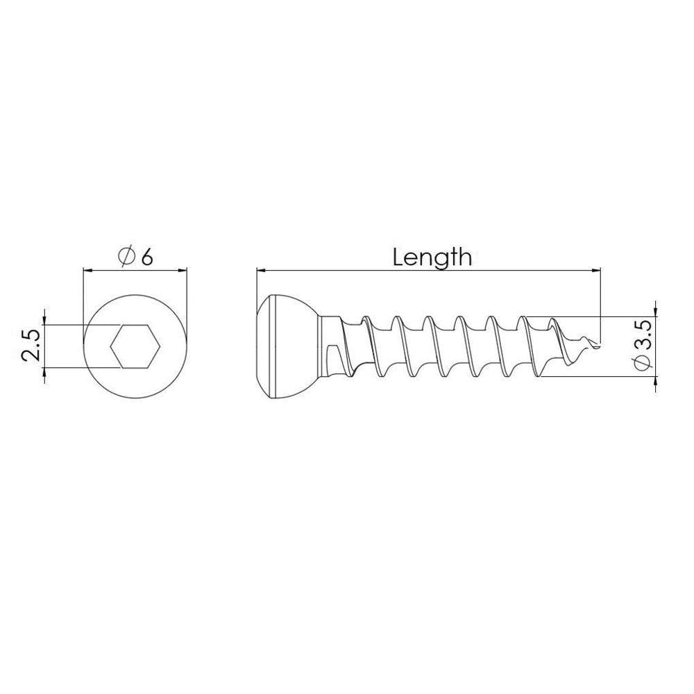 3,5 mm Spongiosaschraube mit Hex-Kopf, 16 mm lang (CAN3516)
