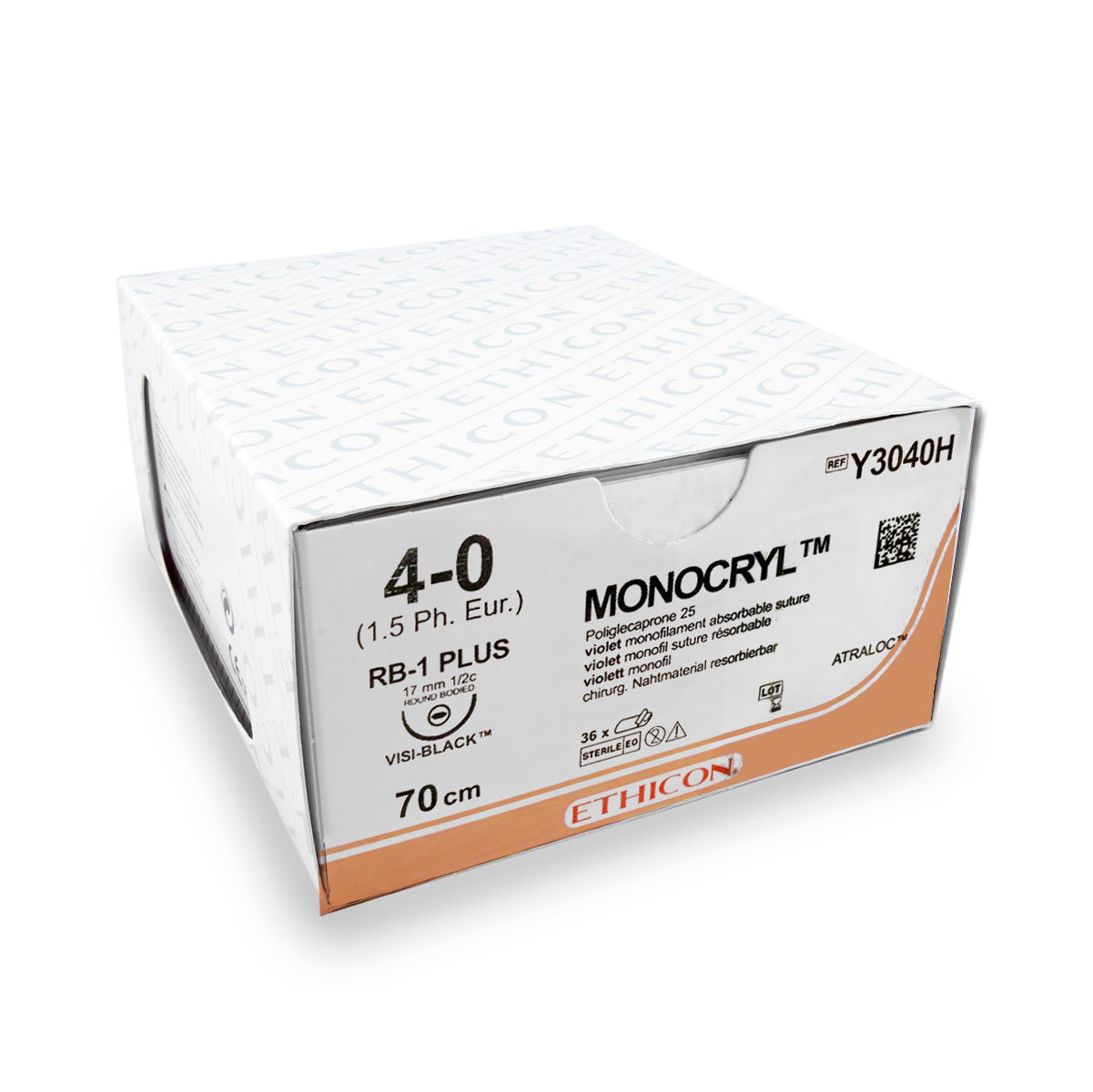 Nahtmaterial Monocryl+ (MCP3040H, 4-0, 70 cm, RB-1 Plus) 36 Stück | Ethicon
