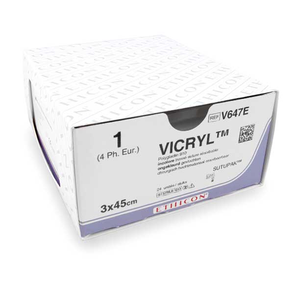 Nahtmaterial Vicryl Plus (J637T, USP 1, 3 x 45 cm) 24 Stück | Ethicon
