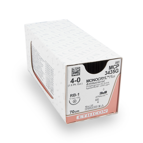 Nahtmaterial Monocryl+ (MCP3435G, 4-0, 70 cm, RB1-Plus) 12 Stück | Ethicon