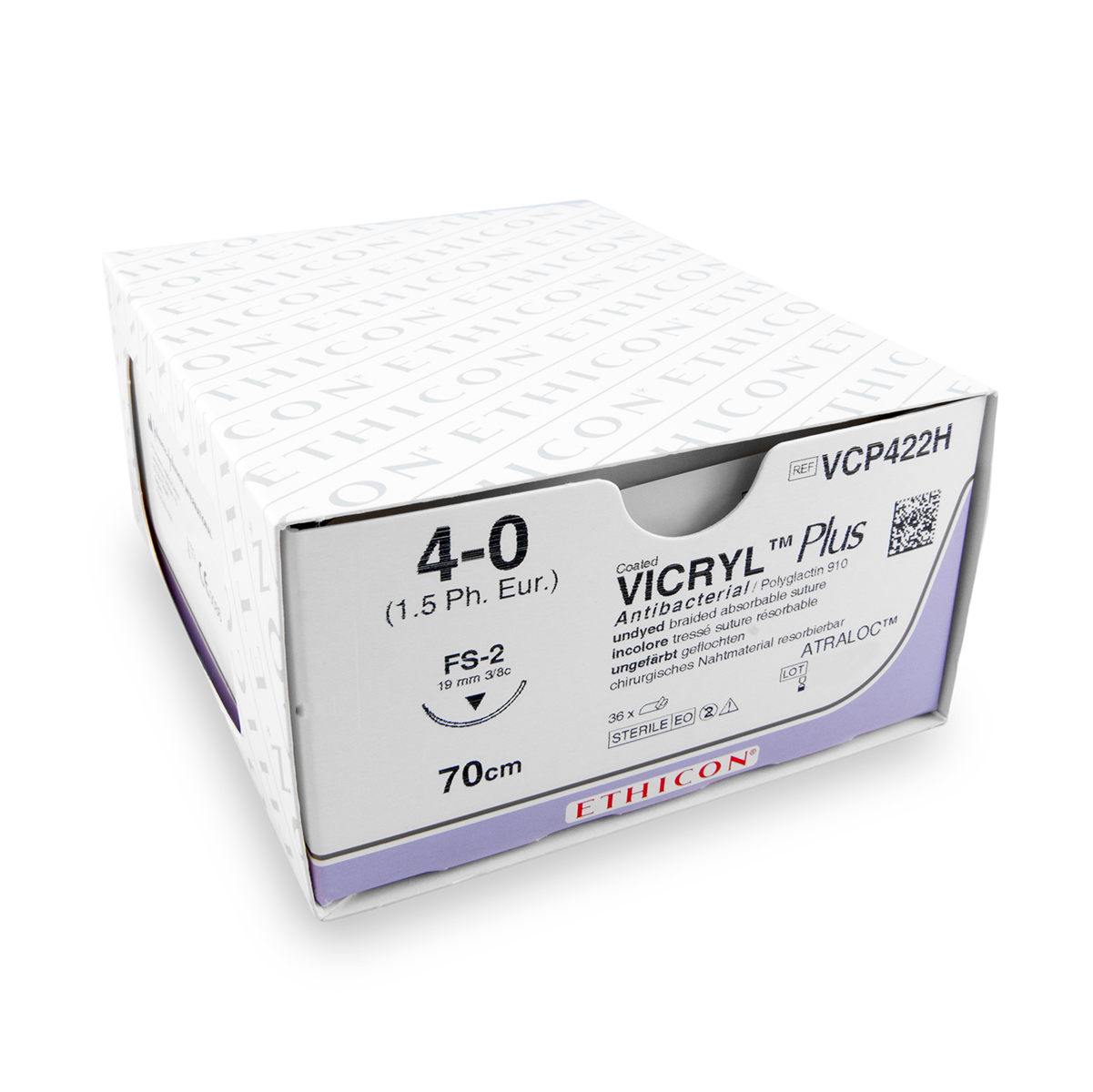 Nahtmaterial Vicryl Plus (VCP422H, 4-0, 70 cm, FS-2 Nadel) 36 Stück | Ethicon