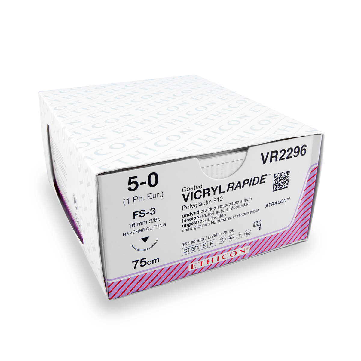 Nahtmaterial Vicryl Rapide (VR2296, 5-0, 75 cm, FS-3 Nadel) 36 Stück | Ethicon