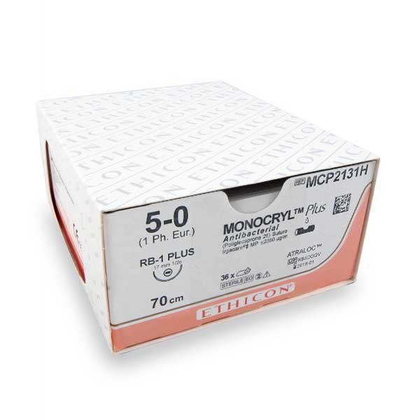 Nahtmaterial Monocryl+ (MCP2131H, 5-0, 70 cm, RB1-Plus Nadel) 36 Stück | Ethicon