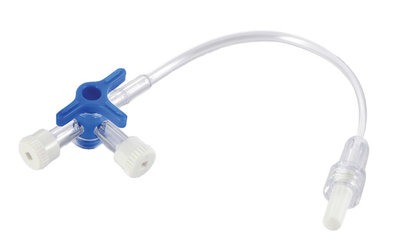 Dreiwege-Hahn, Blau, +10cm, 25 Stück pro Box